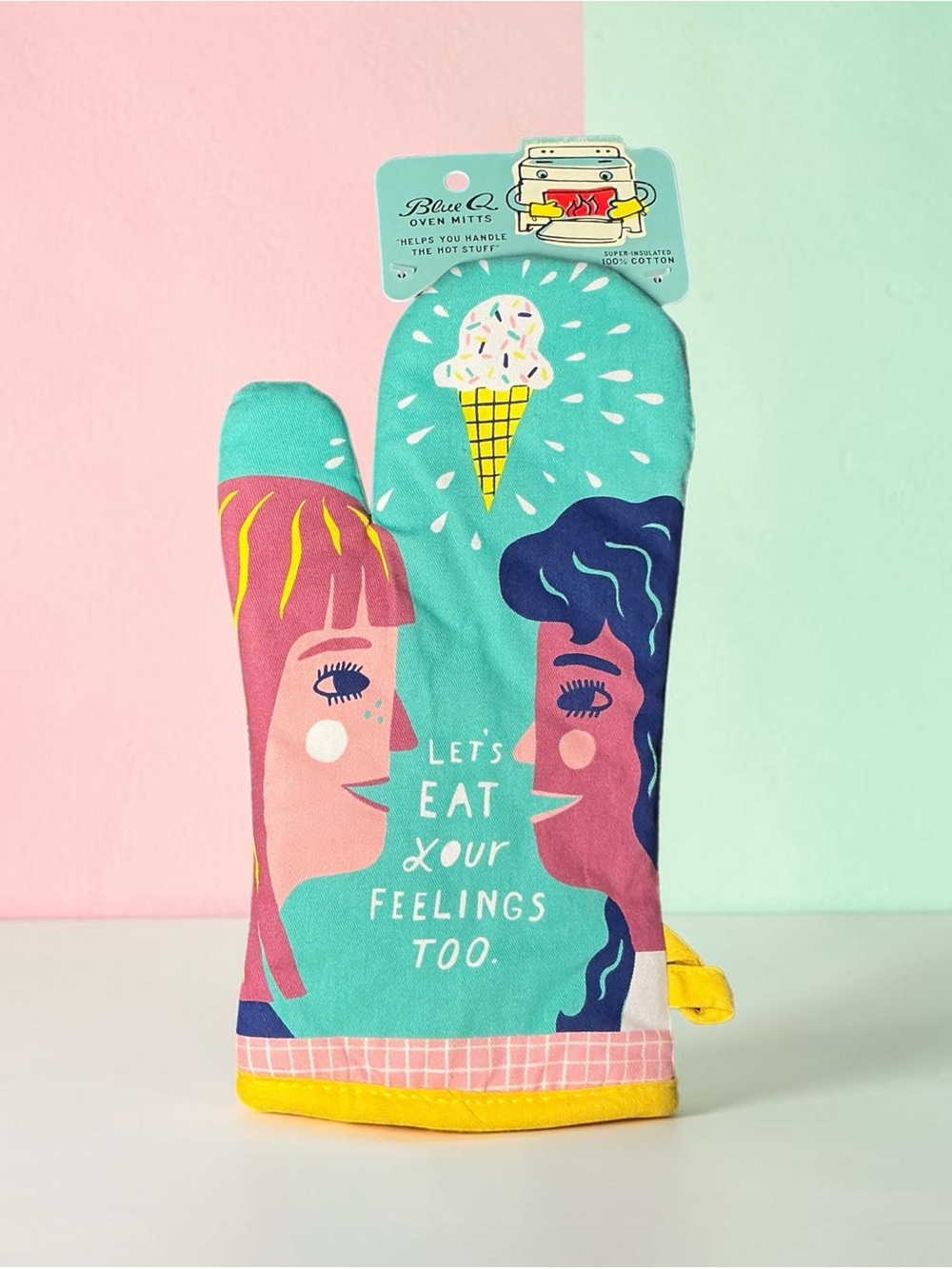 Blue Q Let’s Eat Our Feelings Too Oven Mitt NWT Funny Kitchen Gift 100% Cotton